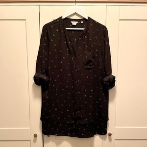 Reitmans Black & White Circle Pattern 3/4 Sleeve Blouse Size L